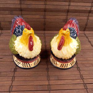 JCPenney Susan Winget Colorful Country Rooster Salt Pepper Shakers Chicken FLAWS